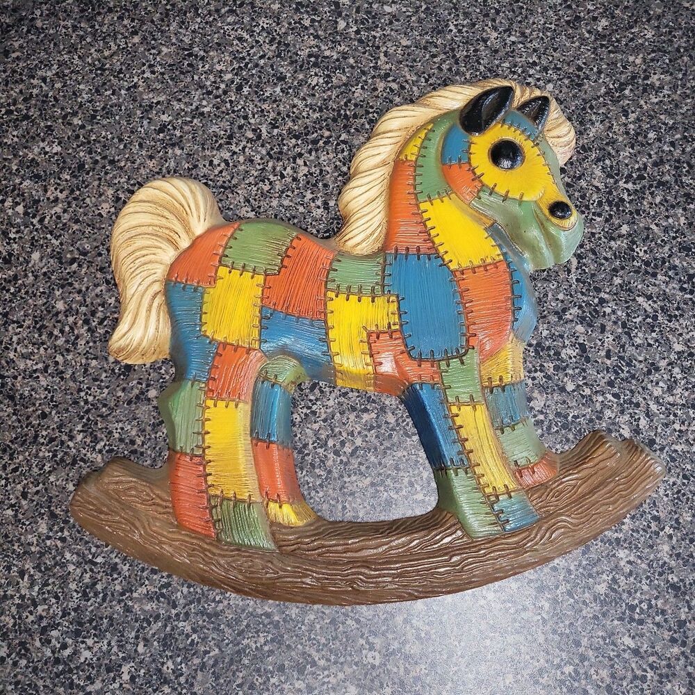 VINTAGE 1979 Patchwork Foam Craft Nursery Rocking Horse Wall Hanging